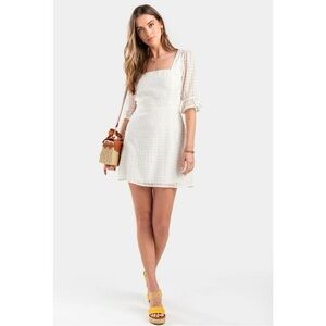 Miami Cream Sundress with Square Neck and Bishop Sleeves